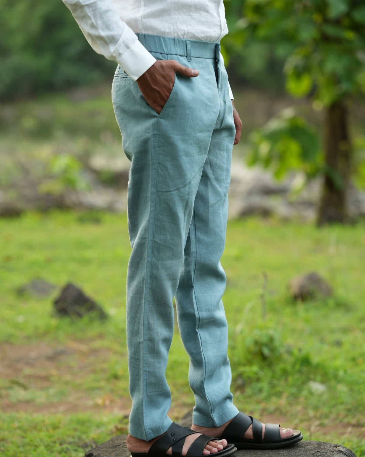 Ocean Green Pure Linen Trouser