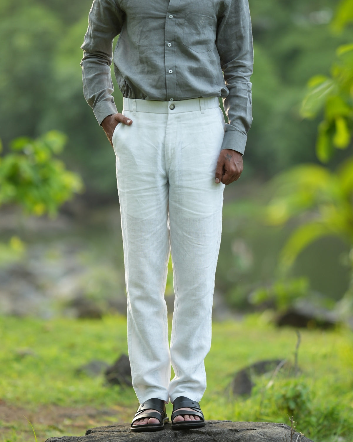 Light Silver Pure Linen Trouser
