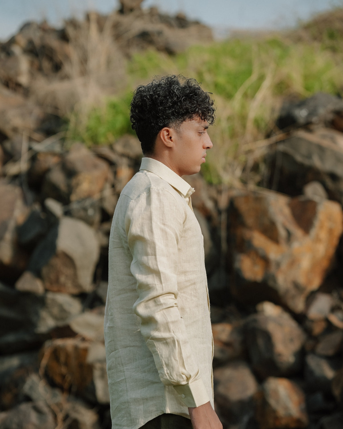 Light Yellow Pure Linen Solid Shirt