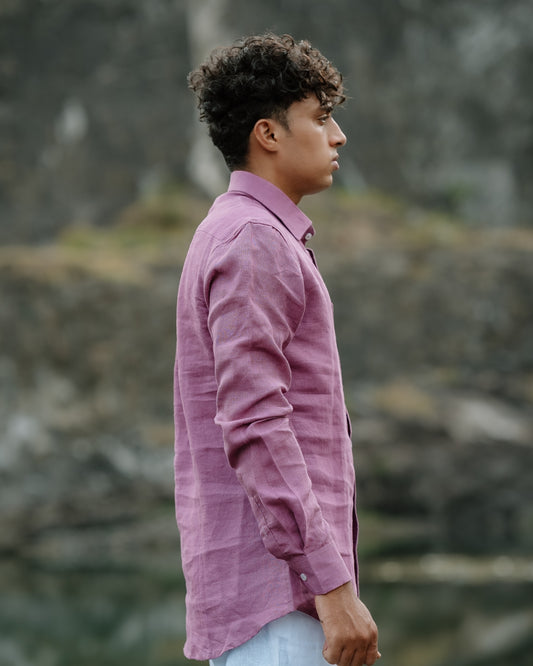 Deep Rosy Pink Pure Linen Solid Shirt