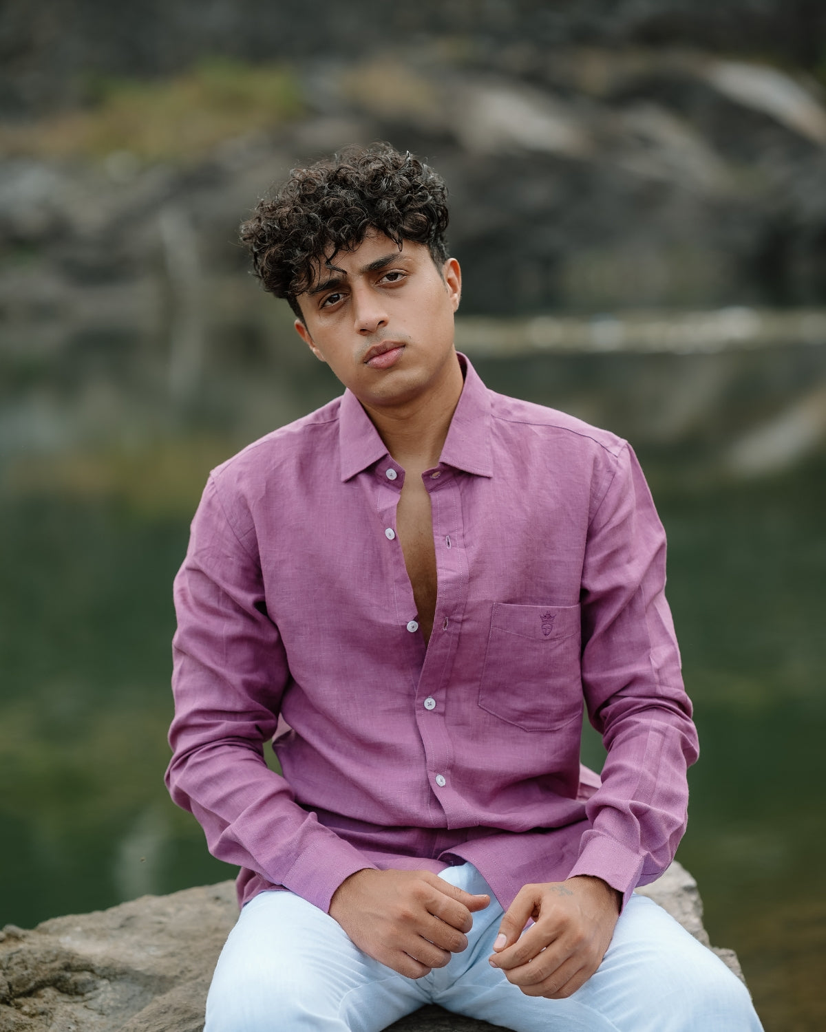 Deep Rosy Pink Pure Linen Solid Shirt