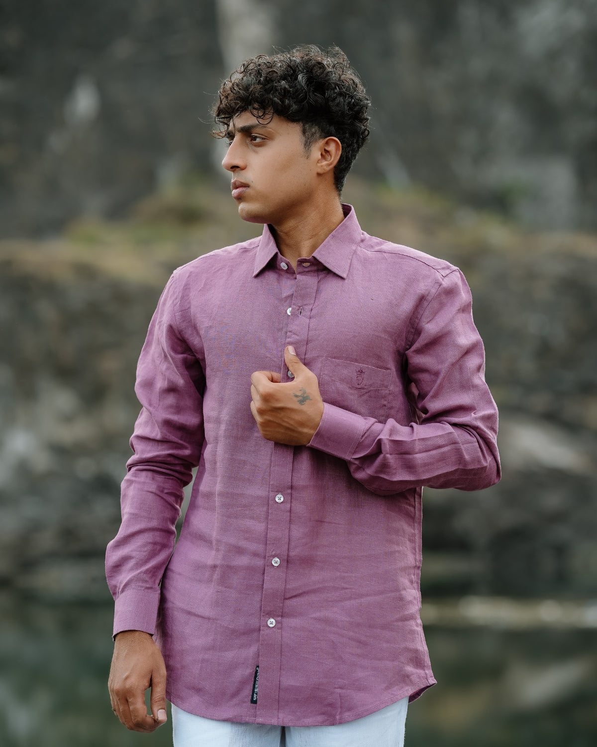 Deep Rosy Pink Pure Linen Solid Shirt