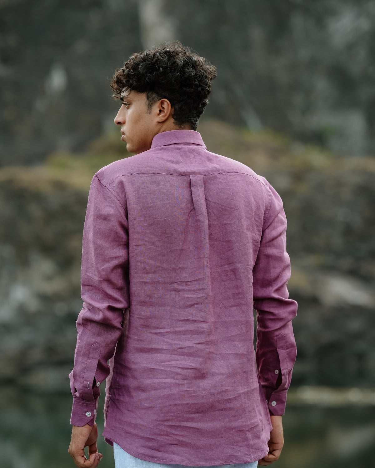 Deep Rosy Pink Pure Linen Solid Shirt