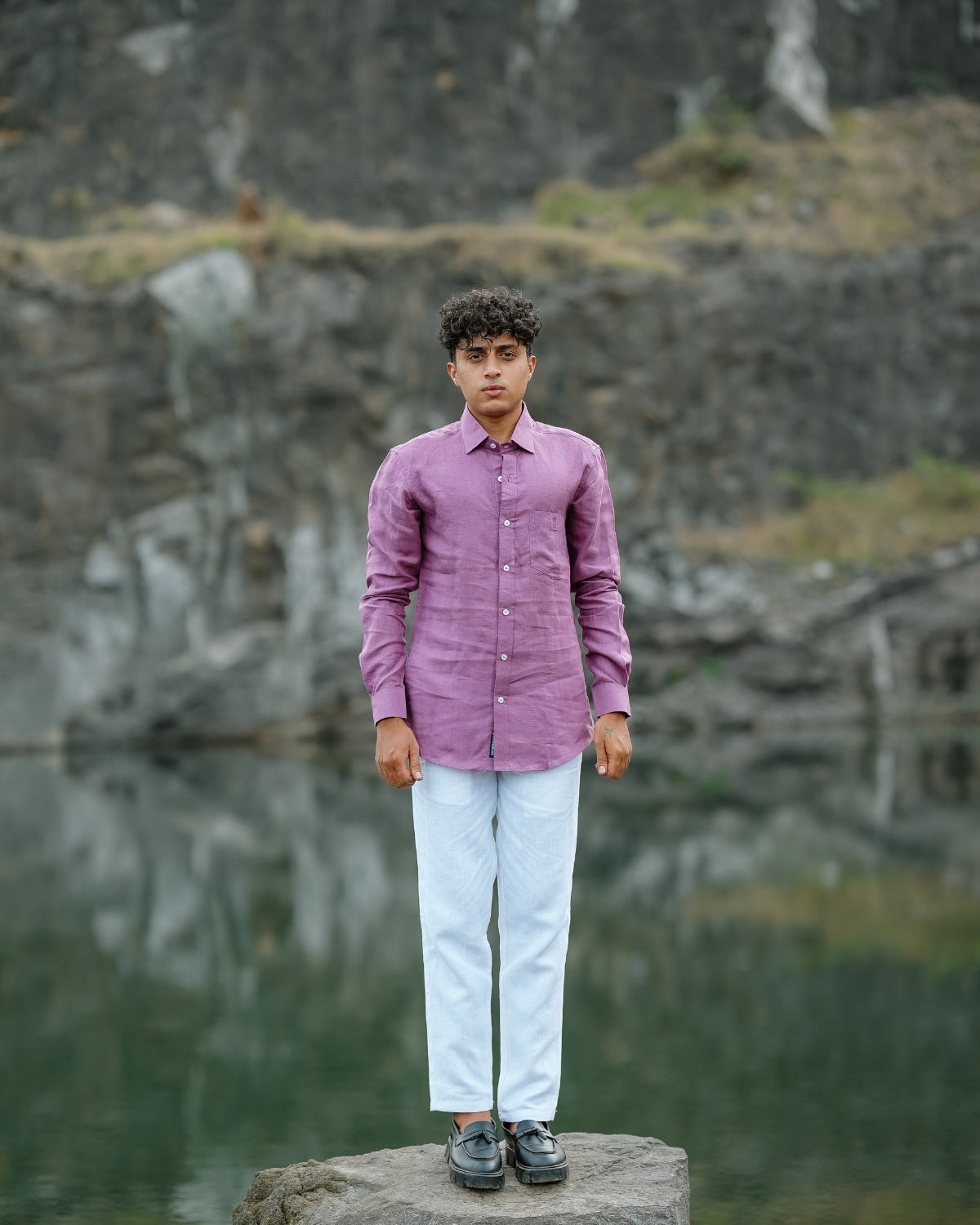Deep Rosy Pink Pure Linen Solid Shirt