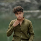 Olive Green Pure Linen Solid Shirt