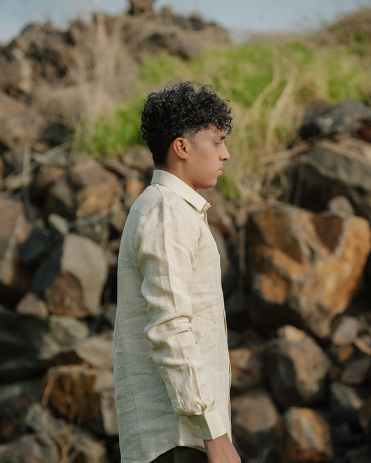 Light Yellow Pure Linen Solid Shirt