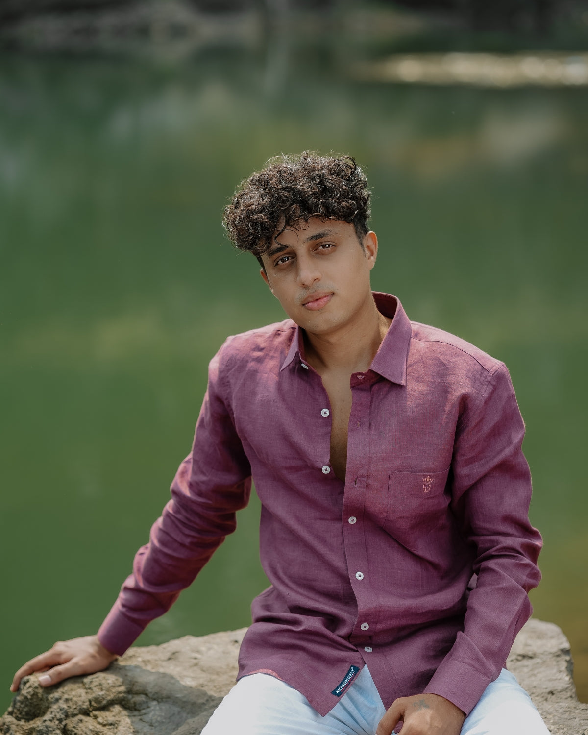 Reddish Purple Pure Linen Solid Shirt