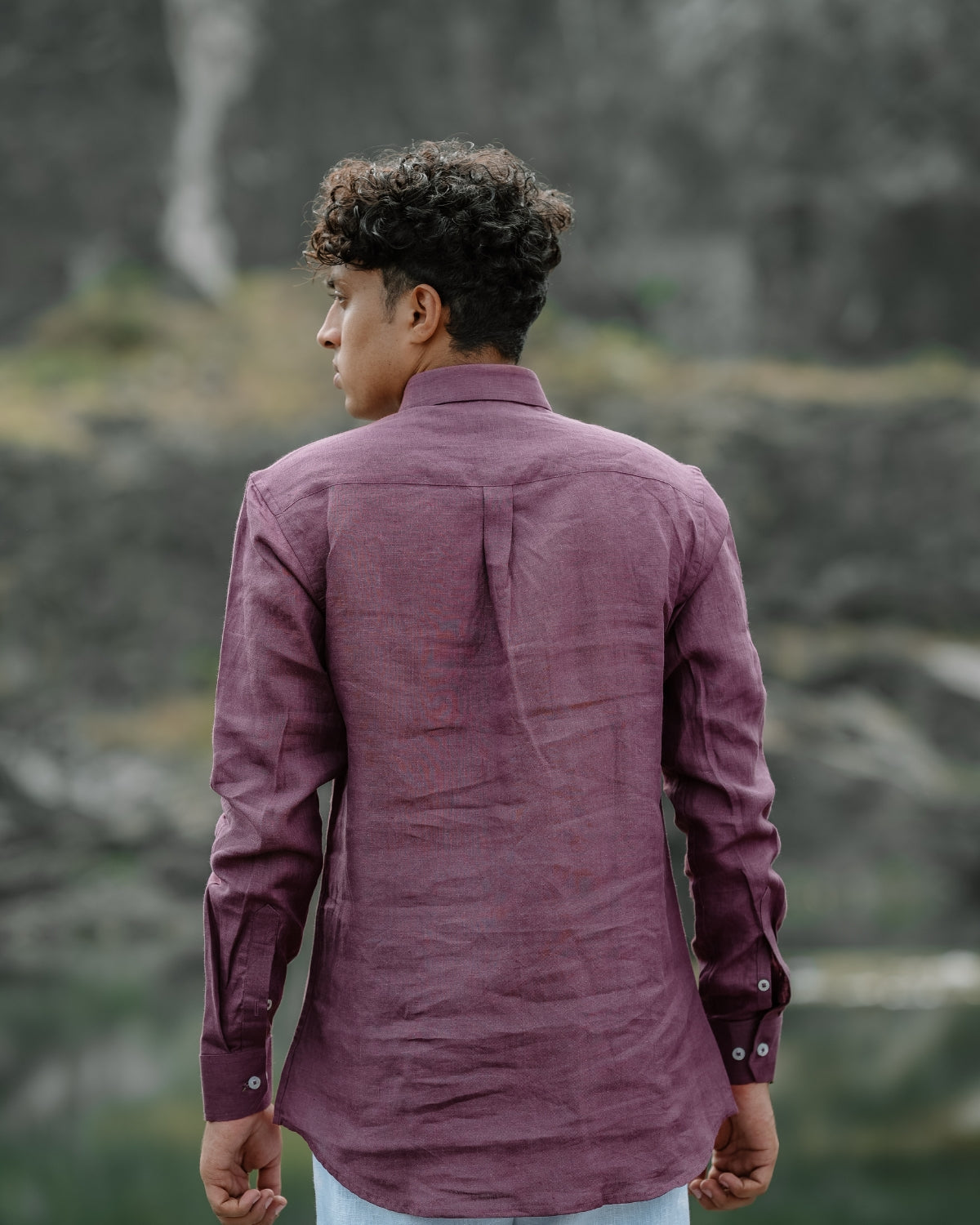 Reddish Purple Pure Linen Solid Shirt
