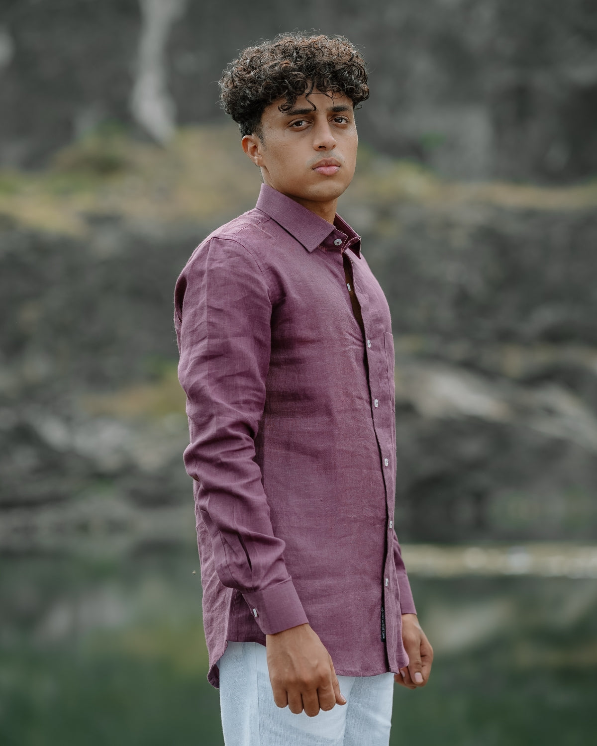 Reddish Purple Pure Linen Solid Shirt
