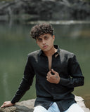 Bold Black Pure Linen Solid Shirt