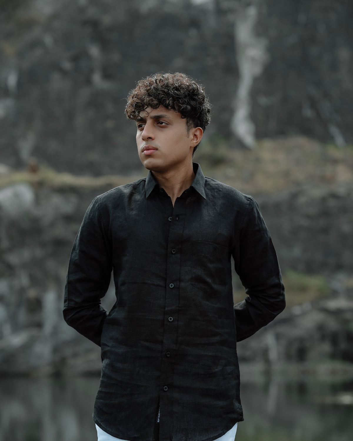 Bold Black Pure Linen Solid Shirt