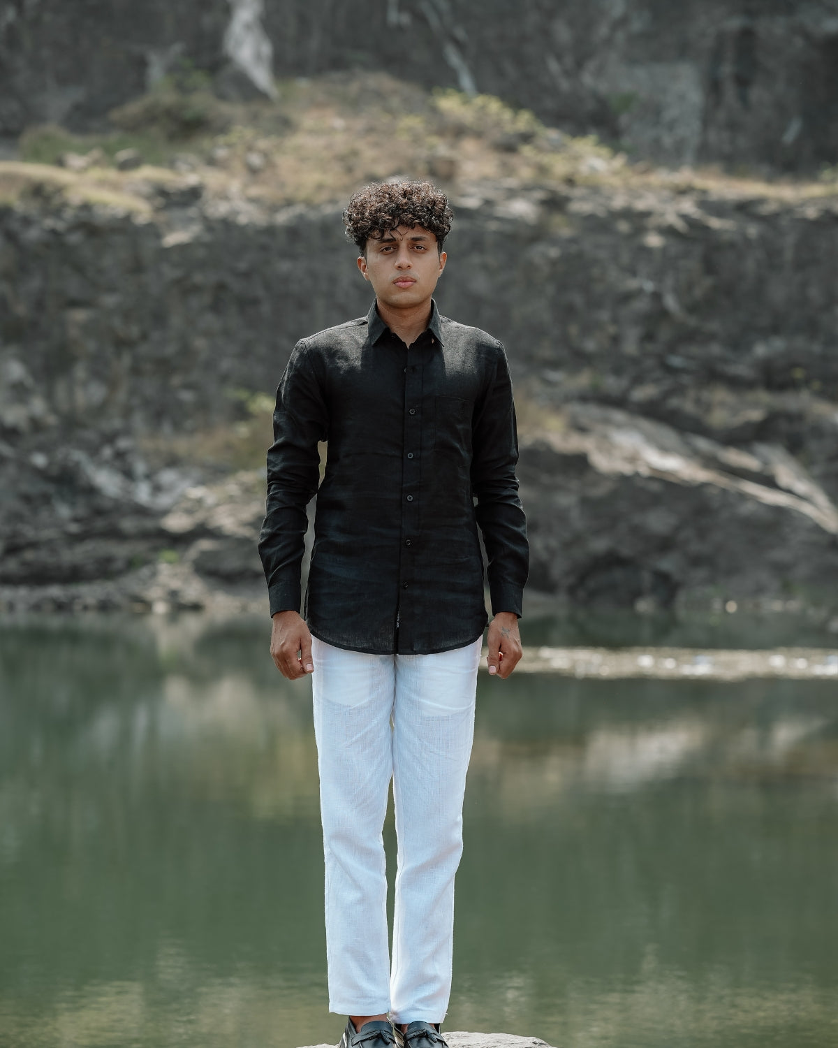 Bold Black Pure Linen Solid Shirt