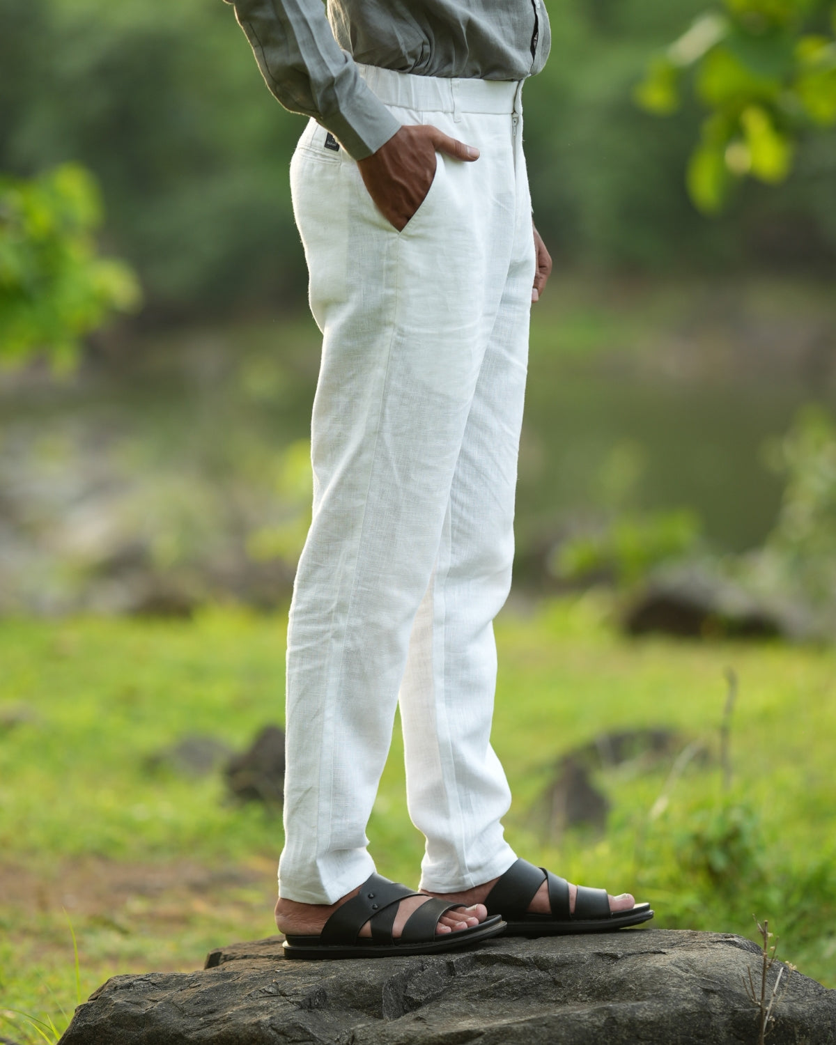 Light Silver Pure Linen Trouser